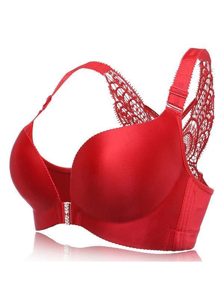 Womens Front Closure Bras Butterfly Beauty Back Bralette Oversize Wire-Free  Bra Sexy Lingerie for Women (Color : Bright red, Size : 36/80A)