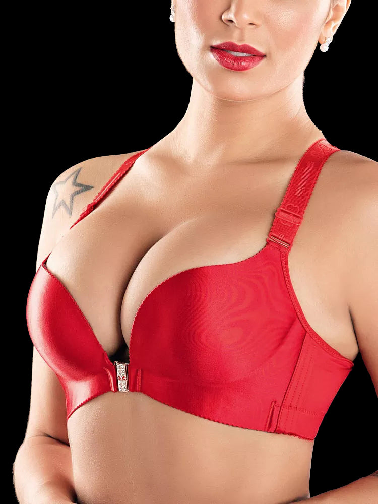 Yeahitch Women's Full Coverage Front Closure Wire Free Back Support Posture  butterfly Bra 3PCS Red 4XL