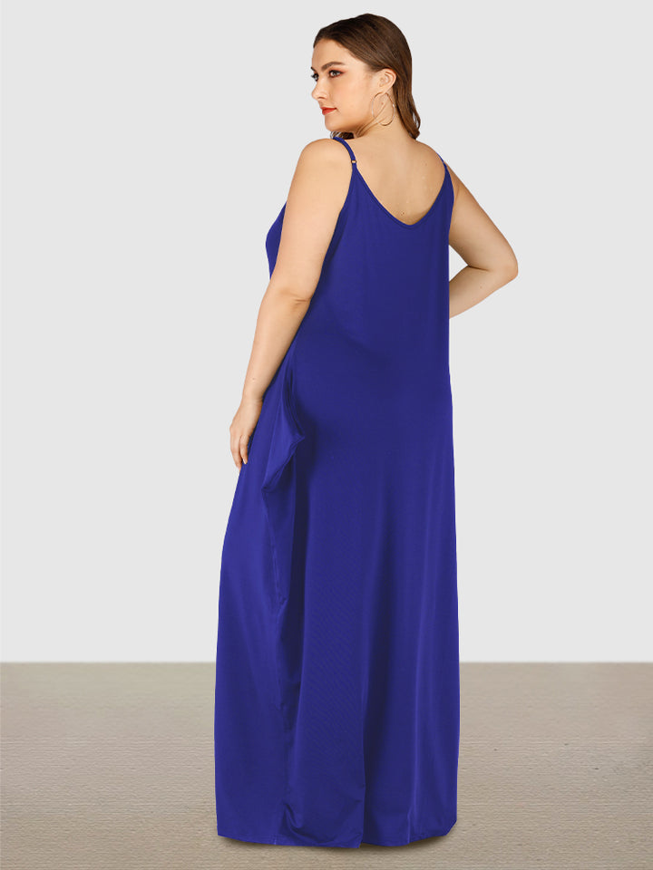 Plus Size Soft Loungewears Slip Maxi Dresses with Pockets