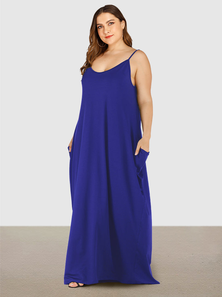 Plus Size Soft Loungewears Slip Maxi Dresses with Pockets