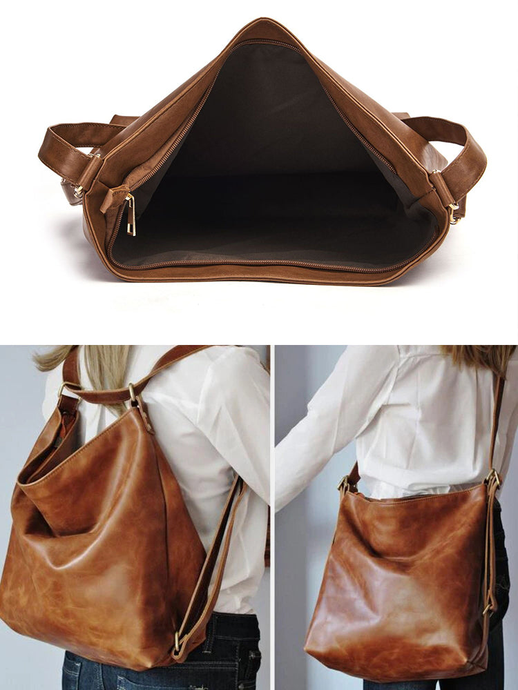 Convertible Leather Backpack Shoulder Crossbody Purse Diaper Hobo