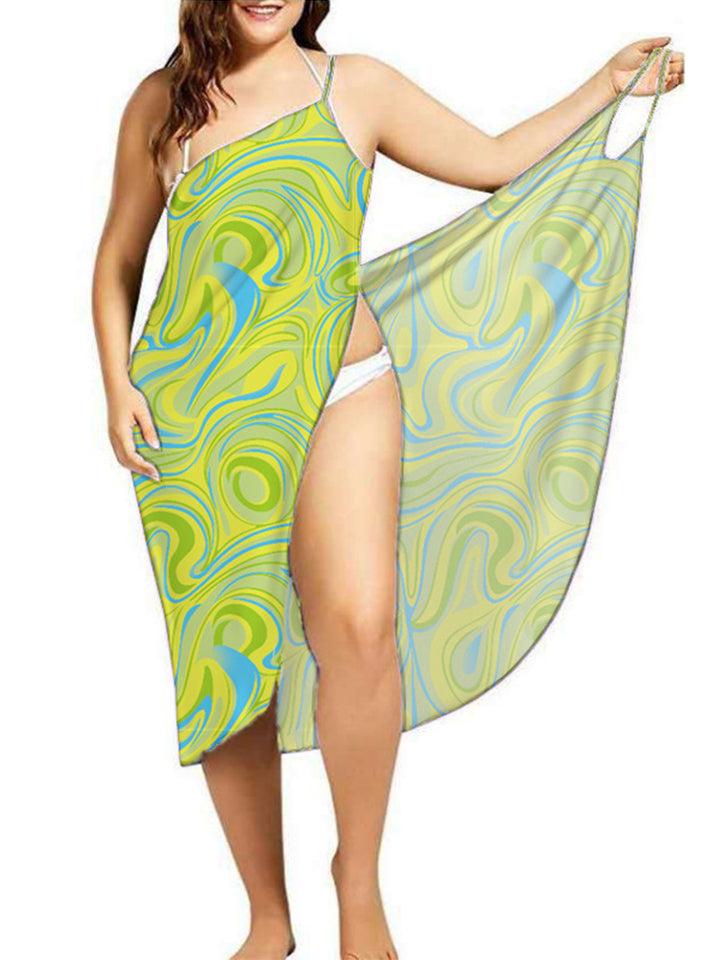 Women’s Plus Size Printed Cover Up Beach Backless Wrap Long Dress