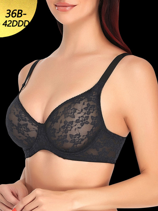 Lace Full Bust Non-padded Push Up Underwire Bra