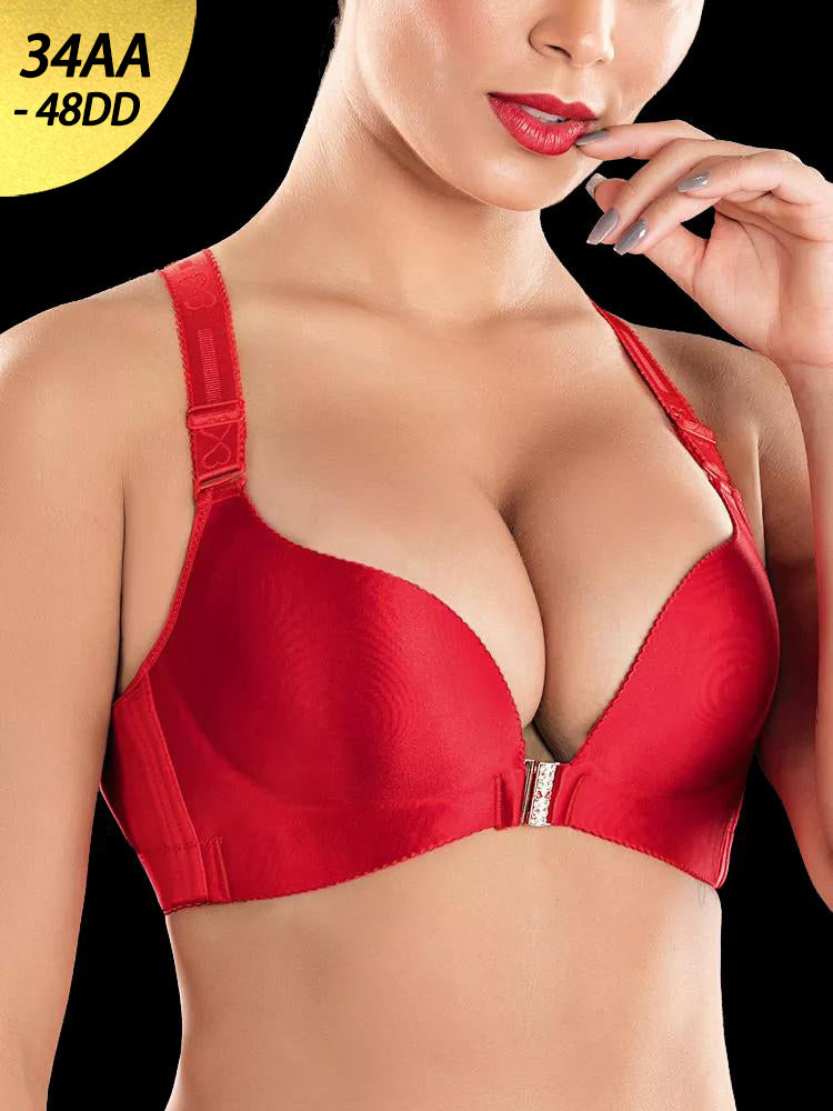 Front Closure Criss Cross Back Push Up Plunge Wireless Bra RosyGolden