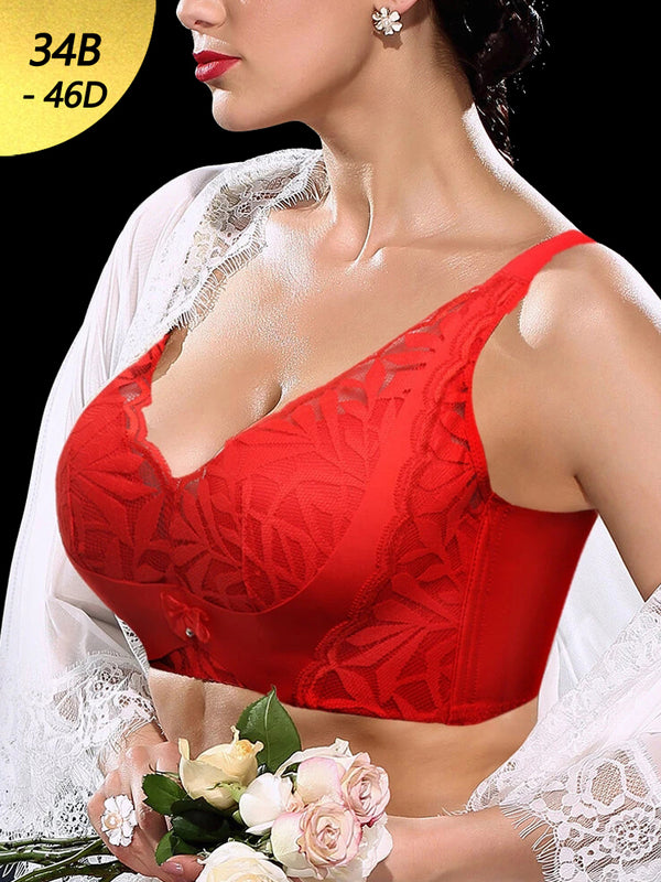 Women Lace Floral Trim Wireless Comfy Thin Bras