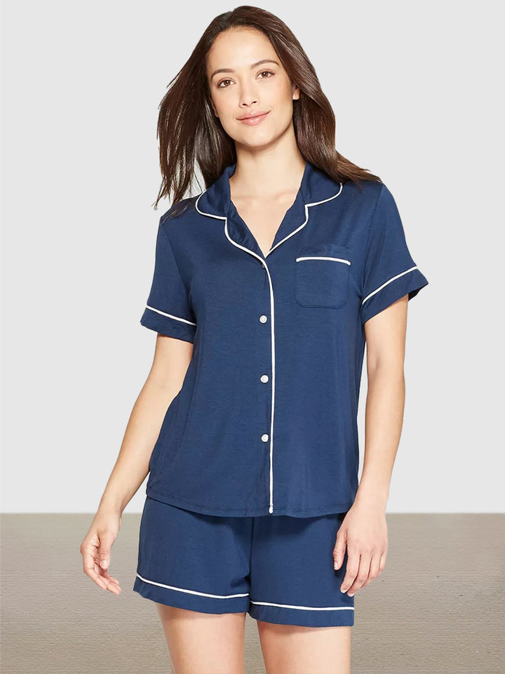 Women's Soft Satin Short Sleeve Nightwear 2Pcs Pyjama Sets