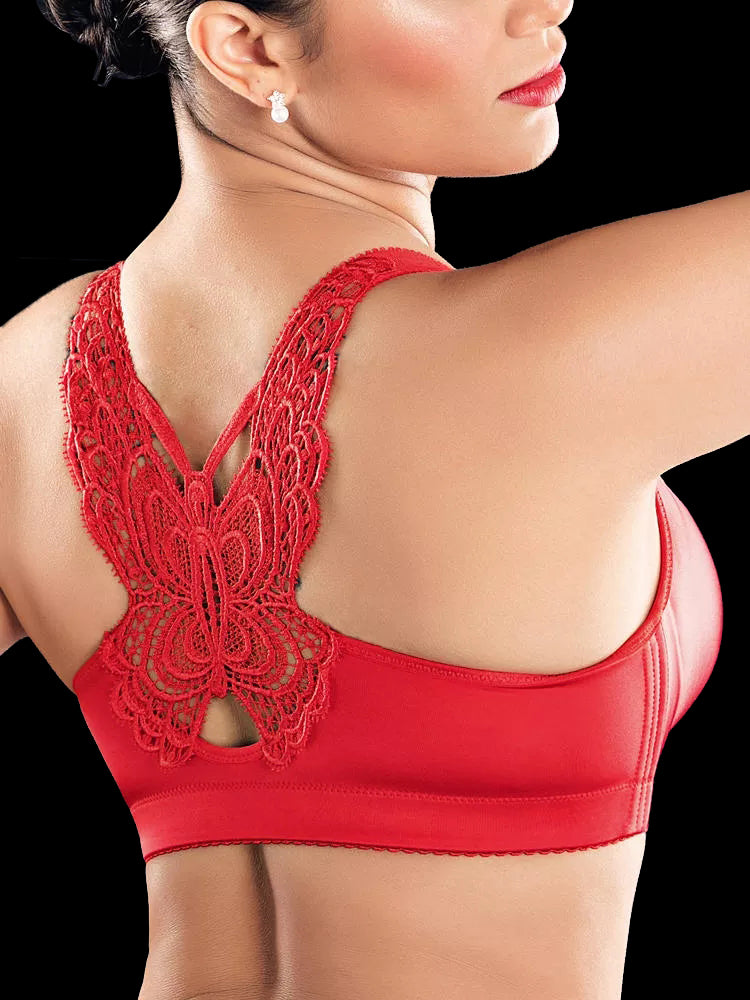 Womens Front Closure Bras Butterfly Beauty Back Bralette Oversize Wire-Free  Bra Sexy Lingerie for Women (Color : Bright red, Size : 36/80A)