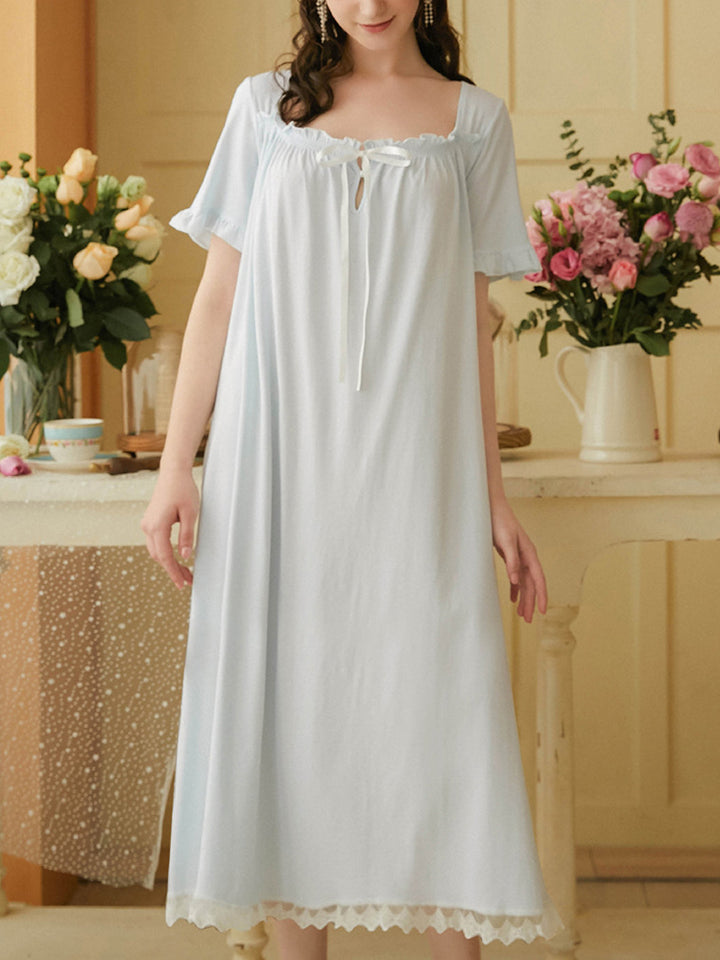 Women's Lace Nightdress Short Sleeve Victorian Nightgown Sleepwear Pajama