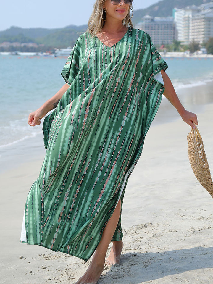 Women Print Beach Kaftan Dress Short Sleeve Plus Size Bathing Suit Cover Ups