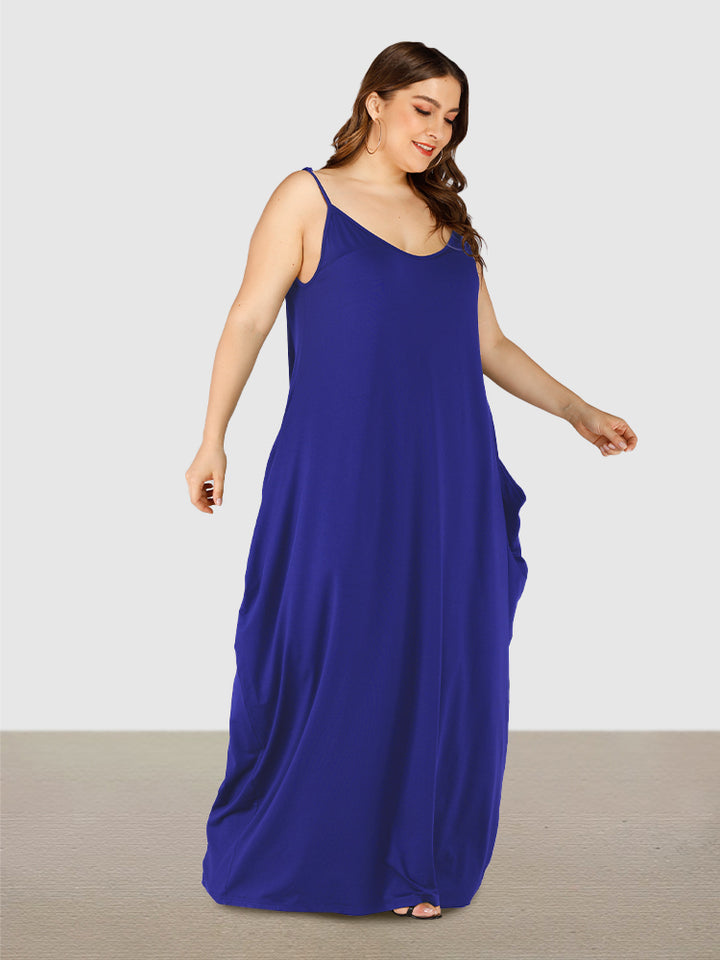 Plus Size Soft Loungewears Slip Maxi Dresses with Pockets