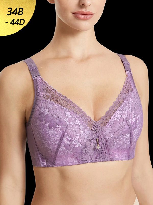 Floral Lace Trim Wireless Breathable Full Cup Soft Bras