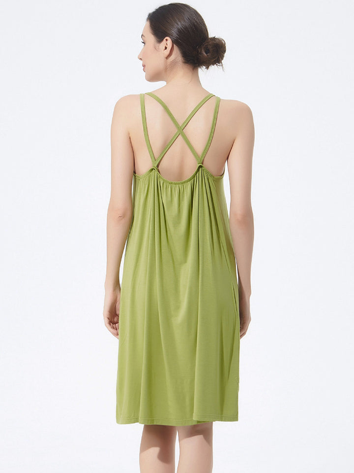 Plus Size Sexy Soft Modal Backless Nightgown Slip Dress