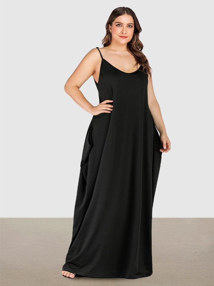 Plus Size Soft Loungewears Slip Maxi Dresses with Pockets