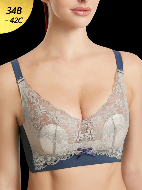 Lace Floral See Through Wireless Rabbits Ear Shaped Lined Bras