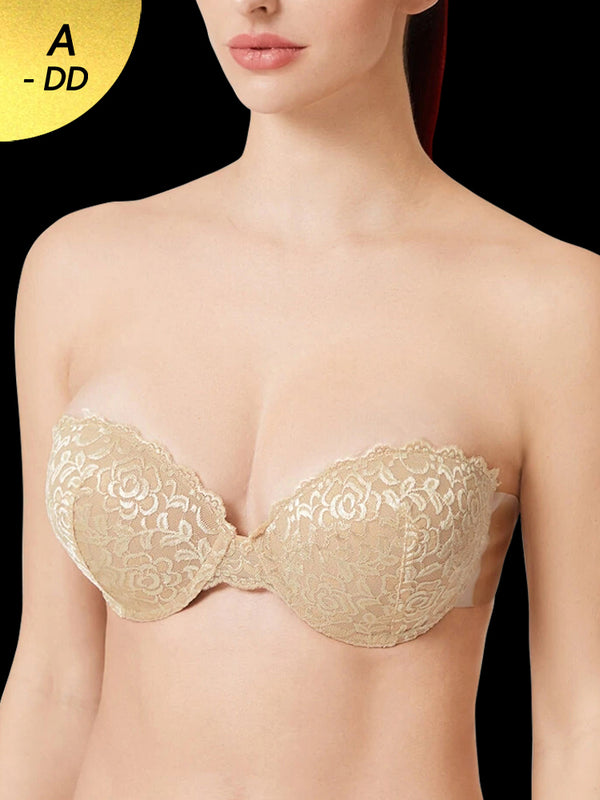 Lace Push Up Adhesive Invisible Backless Plunge Bra