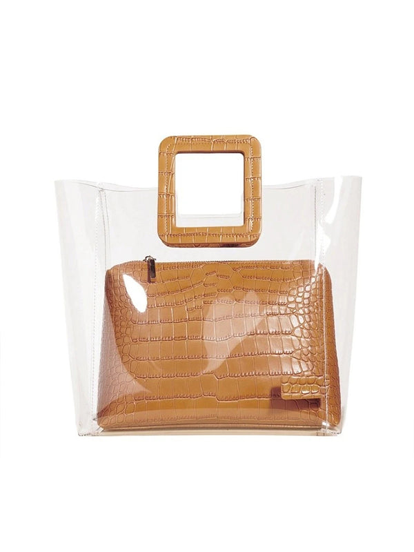 Women Clear Crocodile Pattern 2 Pieces Handbag