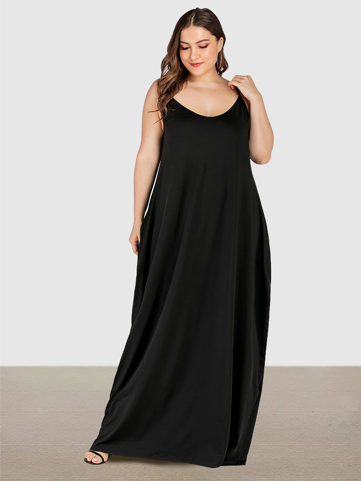 Plus Size Soft Loungewears Slip Maxi Dresses with Pockets