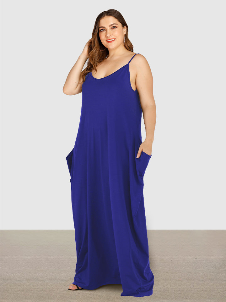 Plus Size Soft Loungewears Slip Maxi Dresses with Pockets