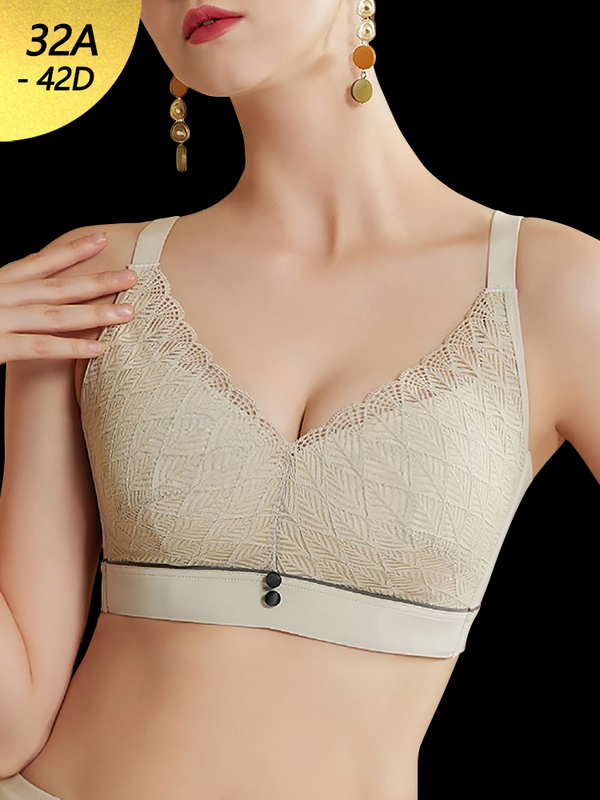 Elegant Lace Deep-V Push Up Everyday Wireless Bra