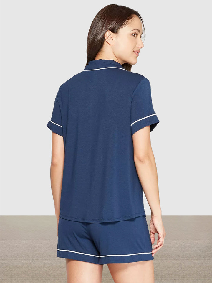Women's Soft Satin Short Sleeve Nightwear 2Pcs Pyjama Sets
