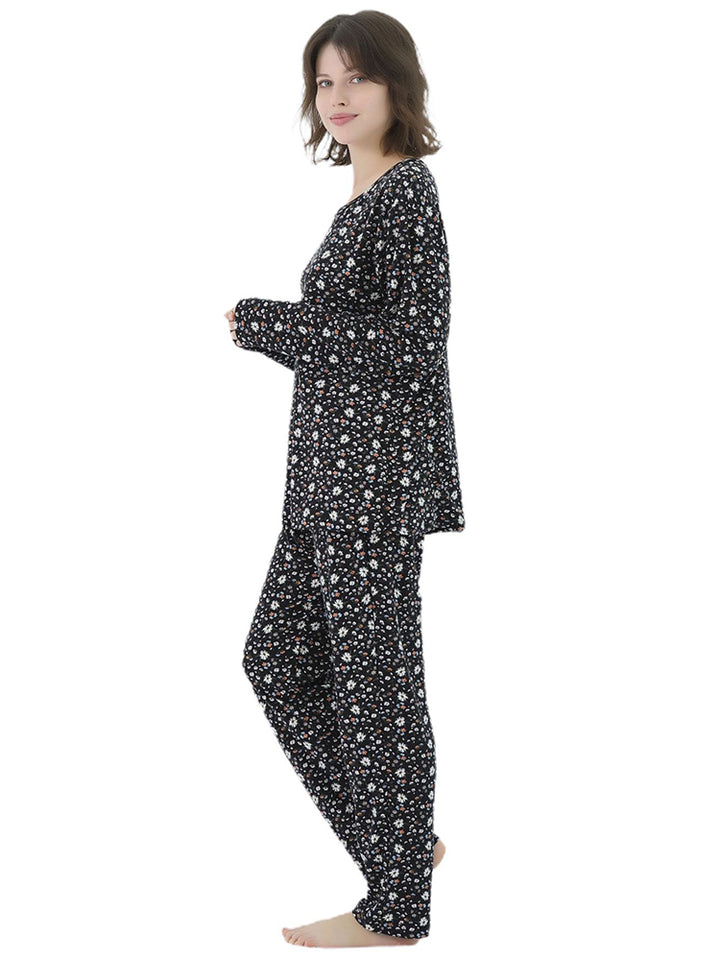 Women Plus Size Long Sleeve Printing Soft Pajamas Set