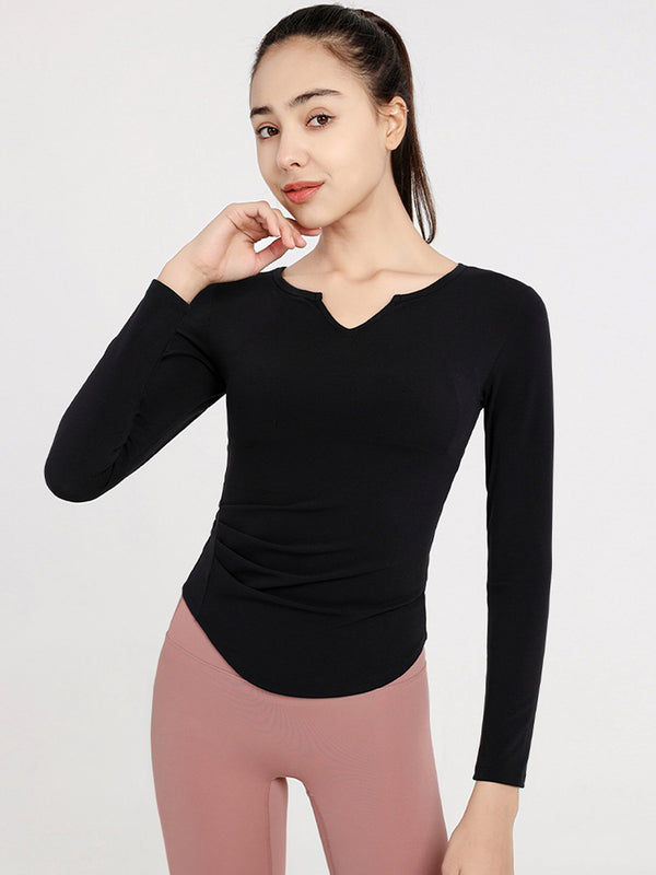 Slim Fit V-neck Long Sleeve Yoga Tops Breathable Athletic Workout Running Shirt