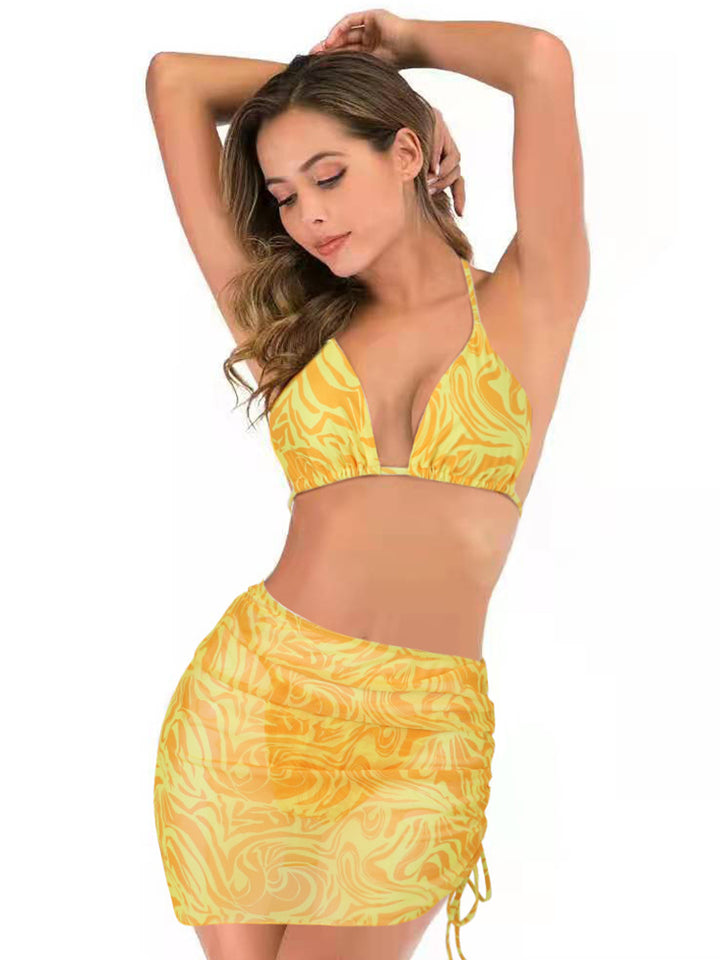 Tie Dye Bikini Set Swimsuit with Sarongs Cover Ups Beach Skirt