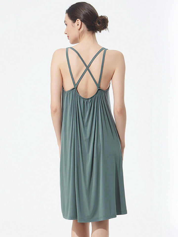 Plus Size Sexy Soft Modal Backless Nightgown Slip Dress