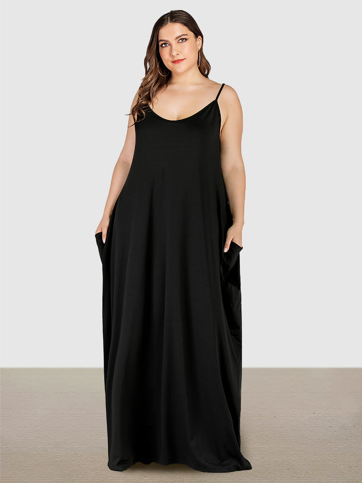 Plus Size Soft Loungewears Slip Maxi Dresses with Pockets