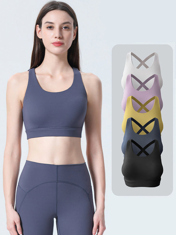 Women's Strappy Padded Criss-Cross Back Tank Yoga Sports Bras