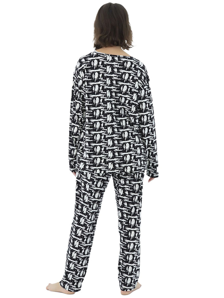 Women Plus Size Long Sleeve Printing Soft Pajamas Set